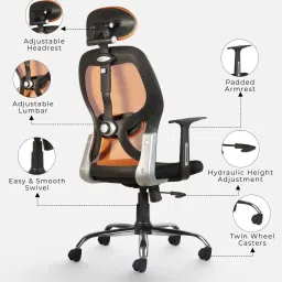 cellbell Tauras Lite Breathable MeshHigh Back Ergonomic Chair in Orange Colour image 3