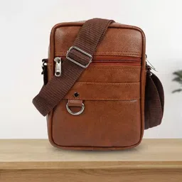 Tan Men & Women Sling Bag Stylish Synthetick Leather Sling Bag For Men & Women (TAN-001)-image-38