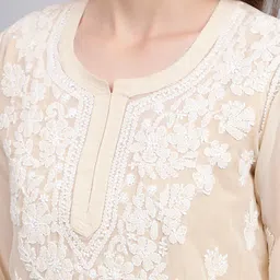 Seva Chikan Ethnic Motifs Embroidered Lucknowi Chikankari Kurti With Inner image 5