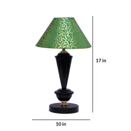 Antique Green & Gold Fabric Shade Night Lamp With Metal Base By Foziq image 5