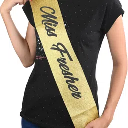 decor propz Miss Fresher & Mr. Fresher Golden Glitter Sash 2 Pcs Combo for Freshers Party image 2