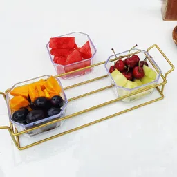 appeasy Plastic Bowl Metal Tray, 3 dip Bowls Used for appetizers,Chips, Fruits, Candies Bowl Serving Set-picture-10