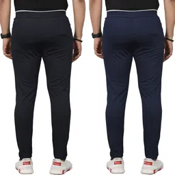silkgrid Pack of 2 Men Solid Black, Dark Blue Track Pants image 2