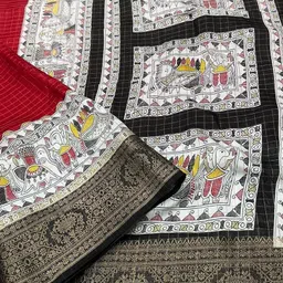 j6 designers Self Design Hand Batik Cotton Silk Saree image 2