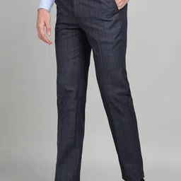 raymond Men Slim Fit Dark Blue Polyester Trousers image 3