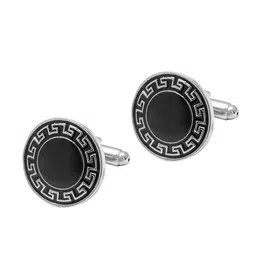 bodha Silver-Plated & Black Round Cufflink image 5
