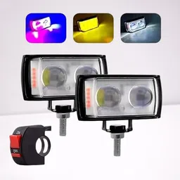 houseofcommon Mini Double Lens Fog Light with yellow & White Fleshing Light(RED & Blue DRL)AB Fog Lamp Motorbike LED (12 V, 40 W)-picture-19