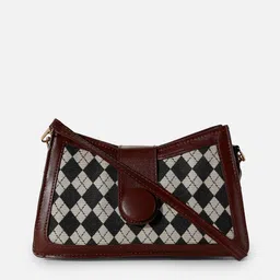 HAUTE SAUCE by Campus Sutra Brown PU Structured Satchel with Cut Work image 2