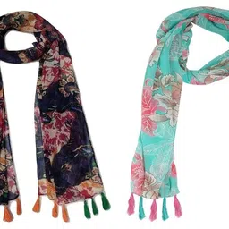 xmsfashion Printed Chiffon Women Multicolor Scarf, Stole, Fancy Scarf-picture-15