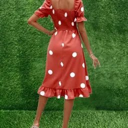 hoc's Women Fit and Flare Red Midi/Calf Length Dress image 2
