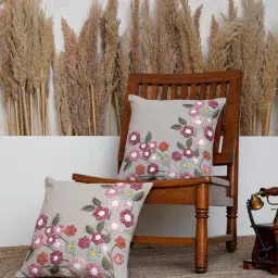 belihode Pack of 2 Floral Cotton Hand Embroidered Cushion Cover 16x16 inches-picture-27