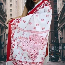 happy creation Woven Jamdani Handloom Cotton Blend Saree image 1