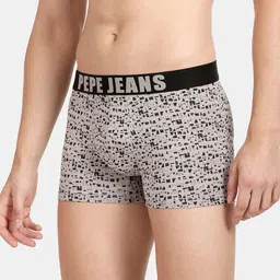 Pepe Jeans Men Grey & Black Anti Microbial Mid Rise Trunks OPT01-PMID GREY AOPS image 5