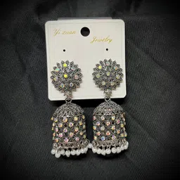 sriganeshmart Combo of 2 Oxidised Silver Jhumka Earrings Silver Jhumki Earring image 2