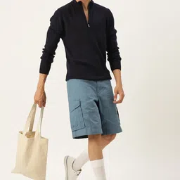 mast & harbour Men Printed Scoop Neck Blue Sweater image 4