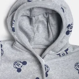 MINI KLUB Boys Grey Pure Cotton Mickey Mouse Printed Hooded Open Jacket image 3