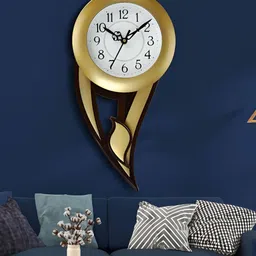 Attractionz Gold-Toned Round Analogue Pendulum Wall Clock image 3