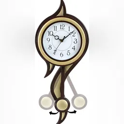 Attractionz Gold-Toned & Brown Analogue Round Pendulum Wall Clock image 5