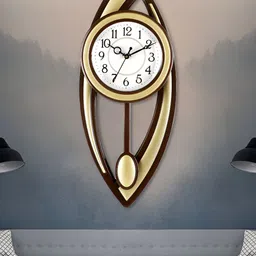 Attractionz Gold-Toned Round Analogue Pendulum Wall Clock image 2