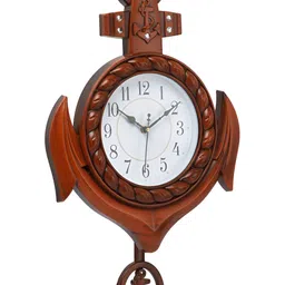 Attractionz Brown & White Textured Contemporary Round Shaped Pendulum Wall Clock image 3