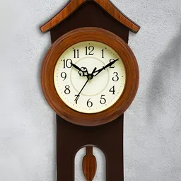 Attractionz Brown & Beige Round Pendulum Wall Clock image 2