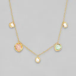 Rubans Voguish 18K Gold Plated Mint Green Pastel Pink & White Gemstone Studded Demi Fine Necklace image 2