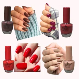 Premium Quality Long Lasting & Water Proof Nail Polish Set 4 Colors Multicolour, Brown, Red, Wine, Nude-image-7
