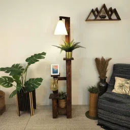 symplify Dorian Wooden Shelf Floor Lamp with Wooden Shade & Brown Base image 1