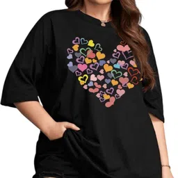 houseofcommon Women Printed Round Neck Cotton Blend Black T-Shirt image 2