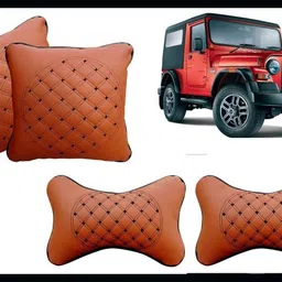 peeps store Beige Leatherite Car Pillow Cushion for Mahindra image 1