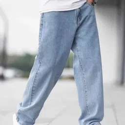 dobby Men Relaxed Fit Mid Rise Light Blue Jeans image 4