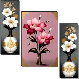 Set Of 3 Flower Pots Floral Wall Paintings For Living Room Digital Reprint 12 inch x 18 inch Painting-image-0