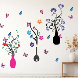vaishali creation 12 inch decorative abstract flowerpot wall sticker for home decor Reusable Sticker image 3