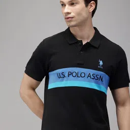 u.s. polo assn. Men Solid Polo Neck Pure Cotton Black T-Shirt image 1