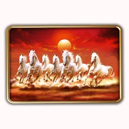 dharvika innovations Seven Horse Golden Slim Photo Frame with Sparkle Coated Lamination Digital Reprint 18 inch x 12 inch Painting image 1
