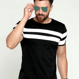 AUSK Men Black Striped T-shirt with Mask image 3
