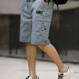 tyrell Solid Men Grey Cargo Shorts image 3