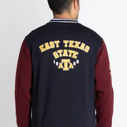 Status Quo Colourblocked Striped Cotton Varsity Jacket With Patchwork image 2