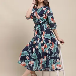 Women A-line Blue Midi/Calf Length Dress-image-3