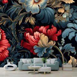 interawalldecor Vinyl Floral & Botanical Multicolor, Black, Red, Gold, Blue Wallpaper image 2