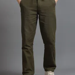 Men Relaxed Dark Green Pure Linen Trousers-image-52