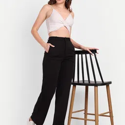 next one Women Straight Fit Black Lycra Blend Trousers image 5