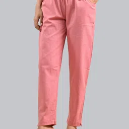 houseofcommon Women Regular Fit Pink Cotton Blend Trousers image 4