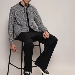 Campus Sutra Checked Cotton Collarless Windcheater Tailored Jacket image 2