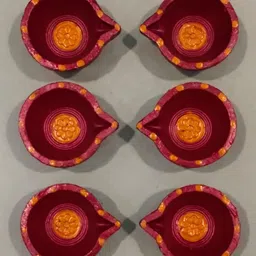 Exclusive Hand Painted Decorative Clay Diya for Diwali Karthik Pooja Festivals | Terracotta (Pack of 6) Table Diya Set-image-3