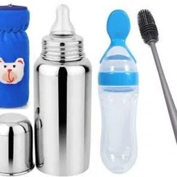 y.goyal&co. 4-in-1 Baby Feeding Set with Steel Bottle, Food Feeder, Bottle Cover & Brush - 250 ml-picture-41