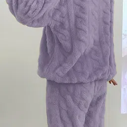 lugo Women Night Suit Set Purple Self Design image 2