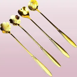 rhnfashion 4pcs golden spons,coffee spoon, flower teaspoons,Desserts Spoons Disposable Stainless Steel Cutlery Set-picture-10