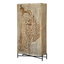 myoon Peacock 2 Door Solid Wood Hand Carved Wardrobe in Ash Finish image 4