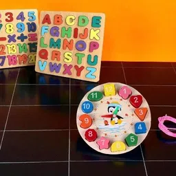 vhd Wooden Kids Learning Puzzle Board Combo with Numbers, Alphabets & Clock E57-picture-23
